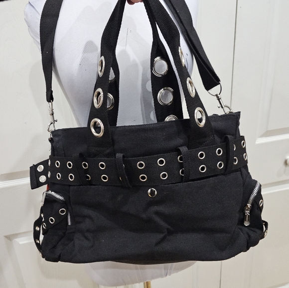 Y2K Style Punk Goth Voodoo Vixen Grommet O-Ring Black Silver Buckle Purse Bag - Picture 5 of 12
